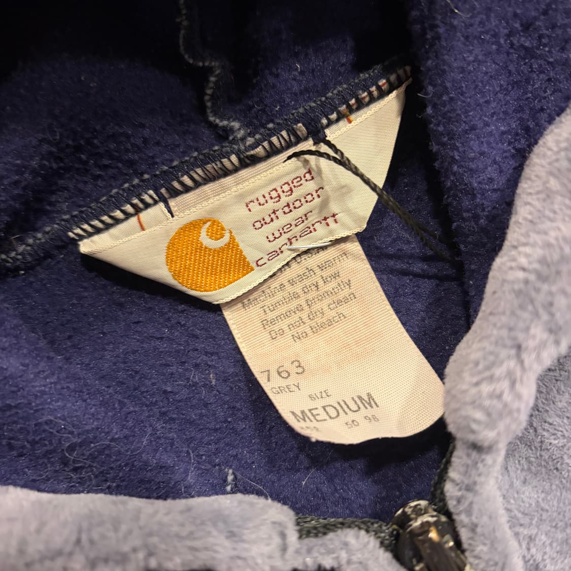 [M] 80s 칼하트 USA 플리스 벨벳 후드 집업 블루 B676 상품이미지5