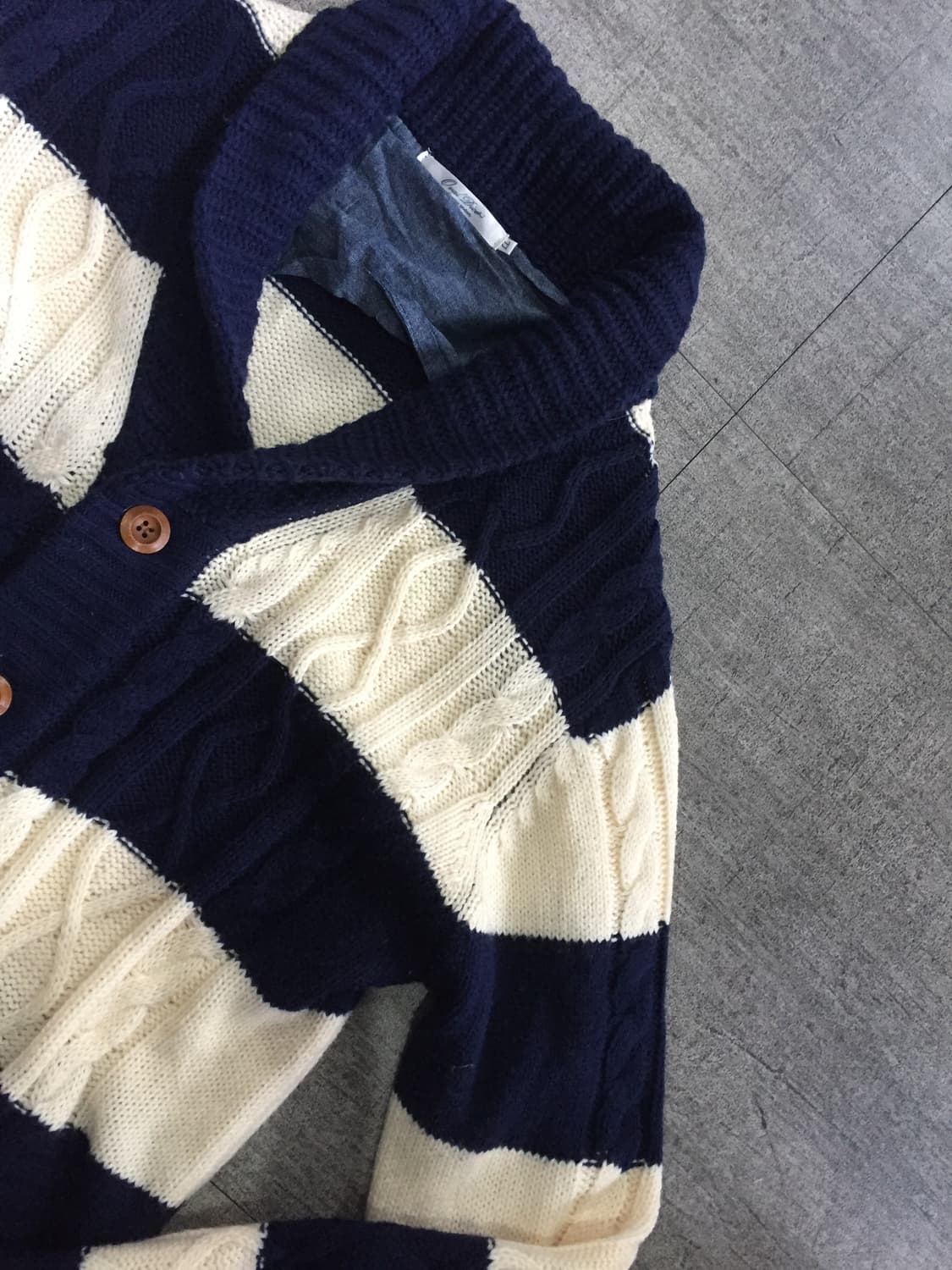 일본빈티지 Oualdicel 올드스쿨아메카지 너드남 숄카라 단가라가디건 상품이미지2