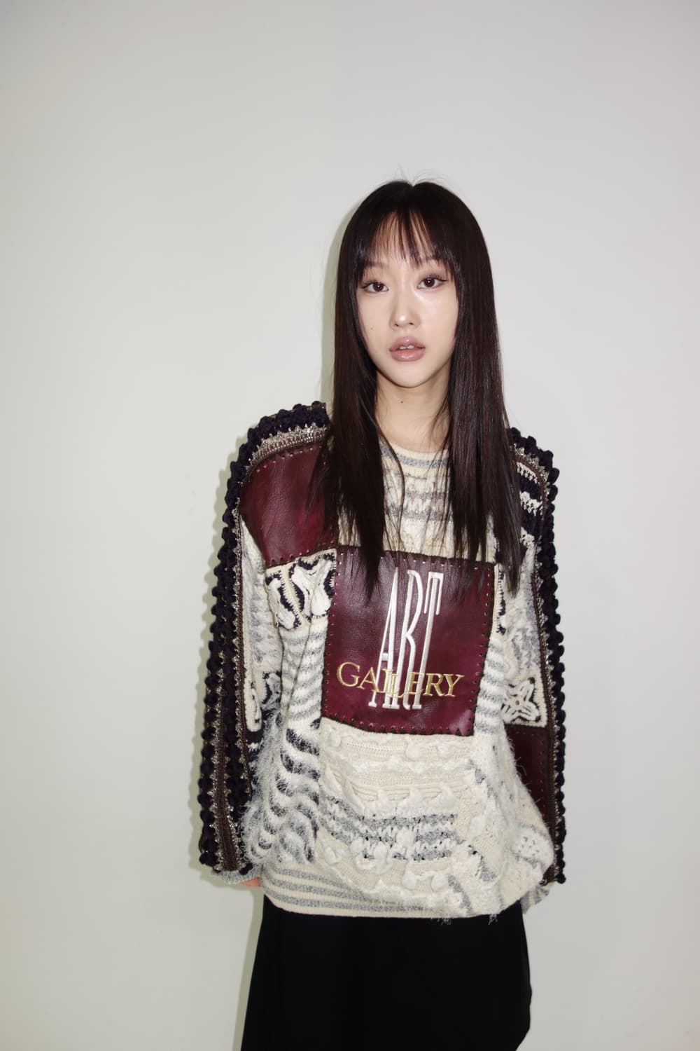 패치워크 가죽 니트 상품이미지2