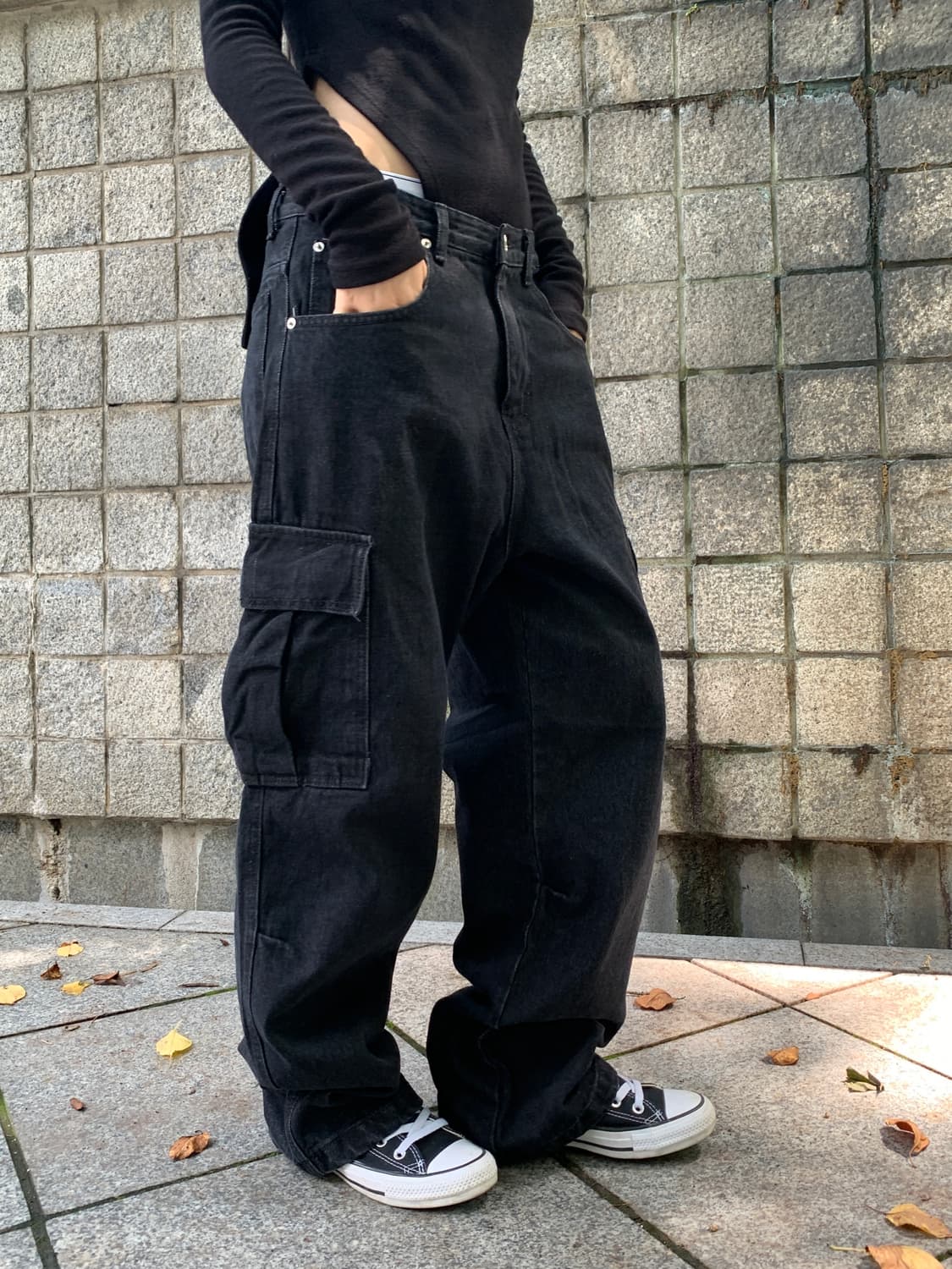 블랙카고데님 와이드팬츠  상품이미지4