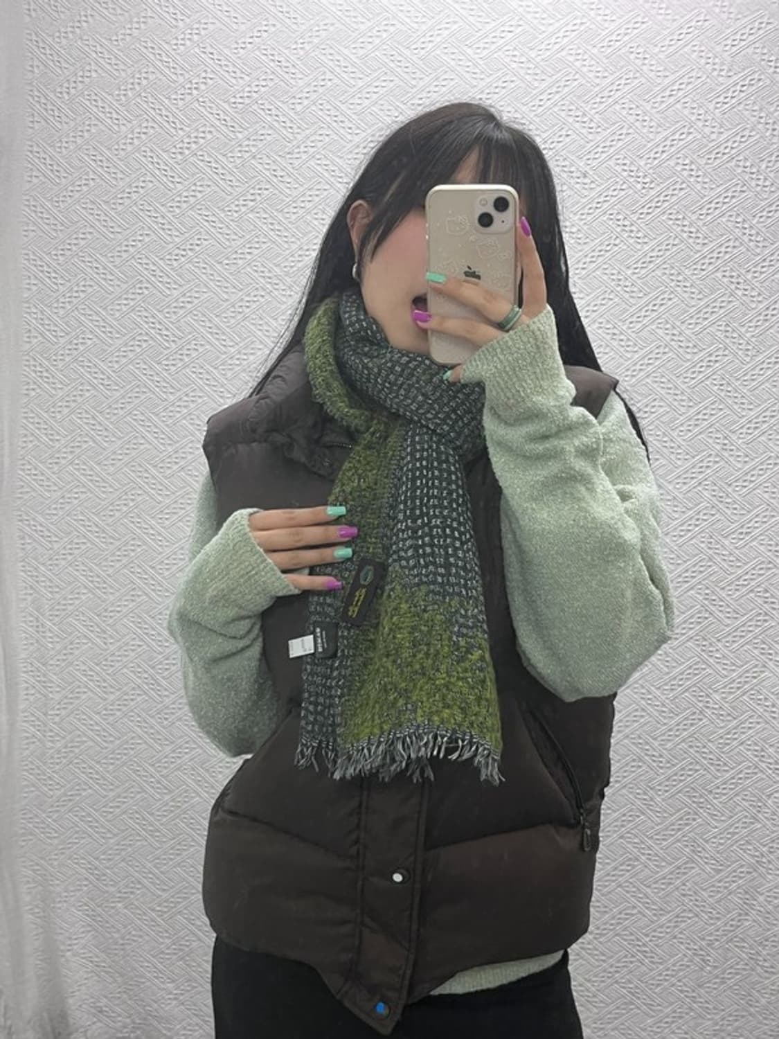 크로코다일 트위드패턴 올리브카키 버진 울 목도리 머플러 C07112 상품이미지2