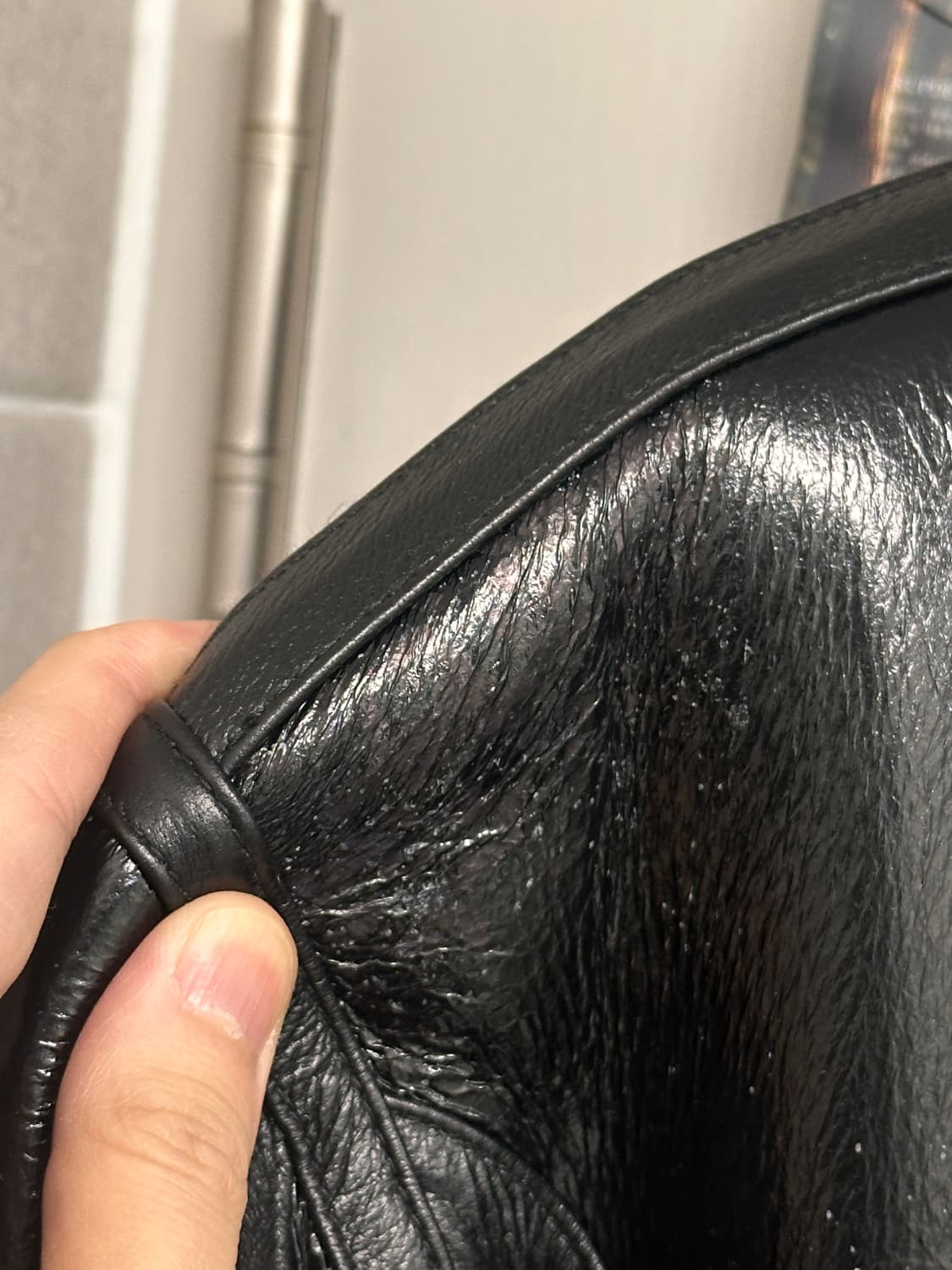 엘무드 바이커 크랙 램스킨 시어링 무스탕 블랙 46사이즈 판매 상품이미지7