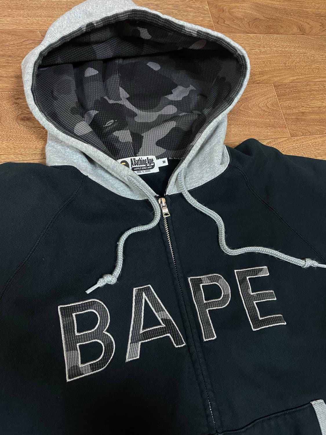 Bape 베이프 카모 써멀 패치 루즈핏 후드집업 블랙 상품이미지1