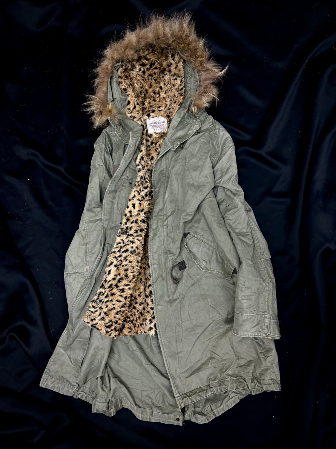 Leopard Detail Khaki Fur Hoodie Field Ja 상품이미지1