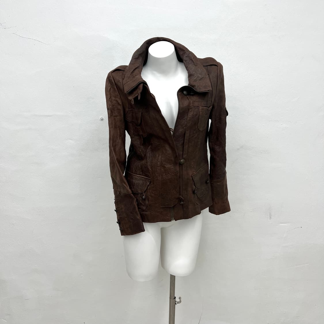 Brown snap leather jacket 상품이미지1