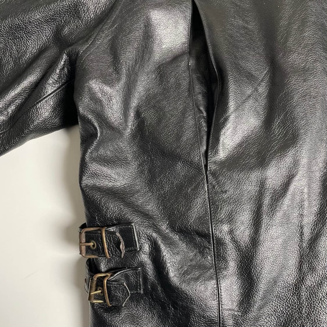 90's vera pelle 백 액션 플리츠 카우레더 봄버 (italy) 상품이미지9