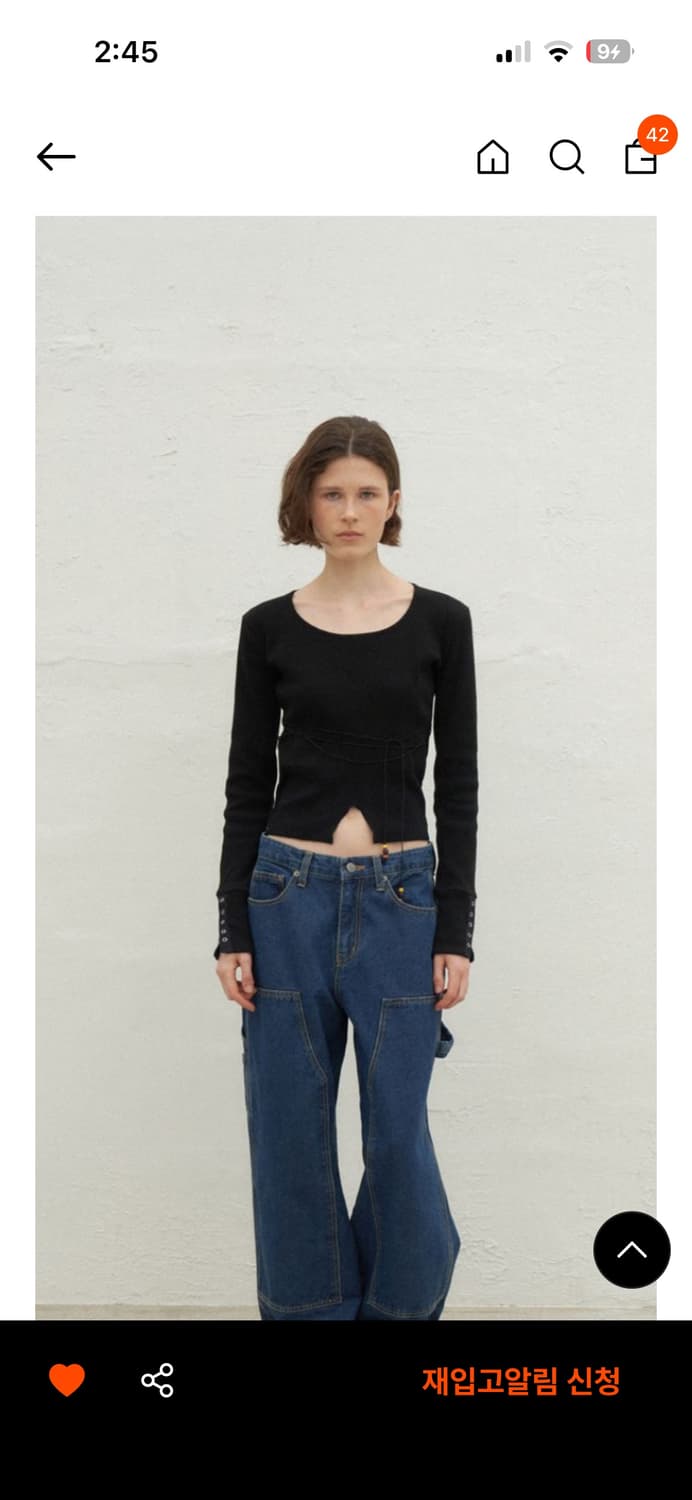 포에토 골지 스트링 블랙 티셔츠  상품이미지3