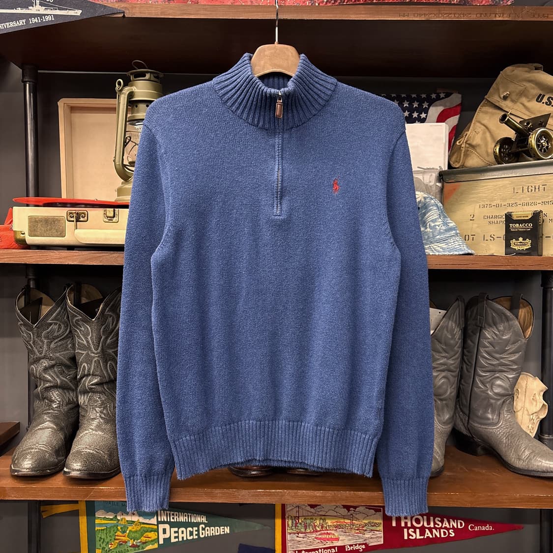 신형라벨 폴로 랄프로렌 청키립 코튼니트 하프집업 딥블루 N923 상품이미지1