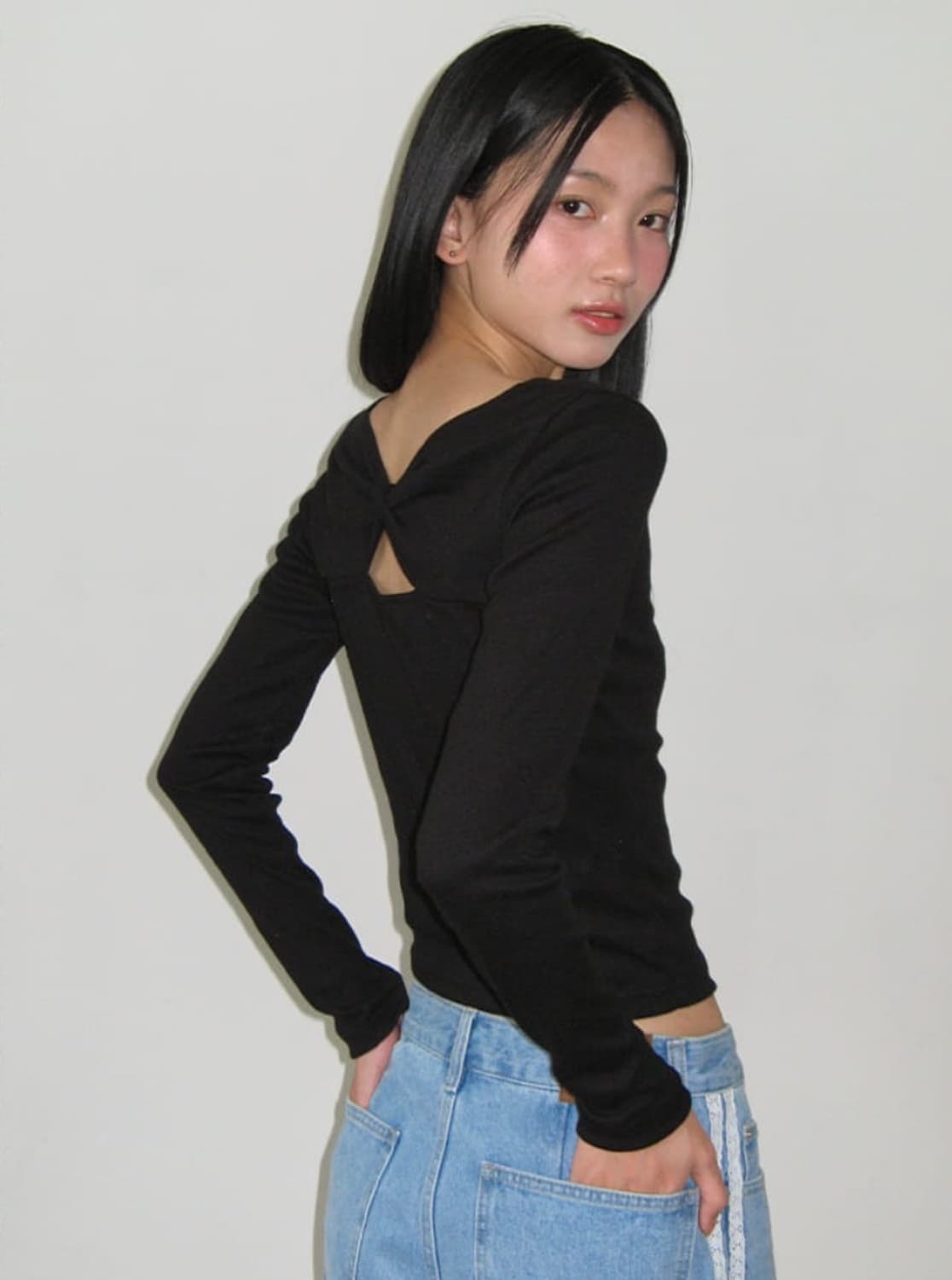 Ribbon long sleeve black 상품이미지4