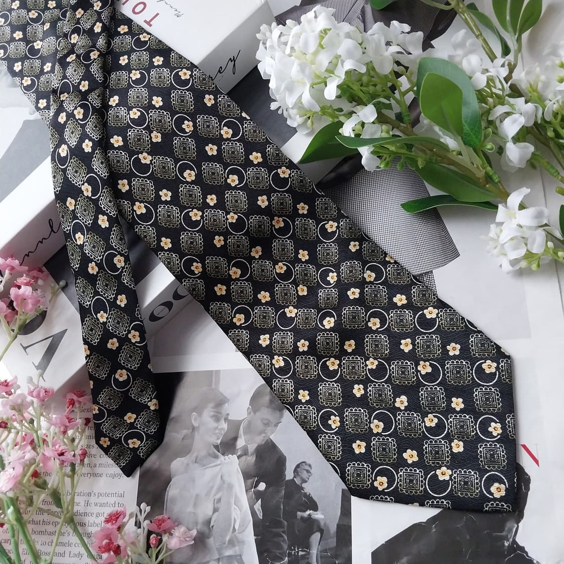 니나리치 실크 블랙 패턴 넥타이 9.9cm A+등급 K2250 상품이미지3