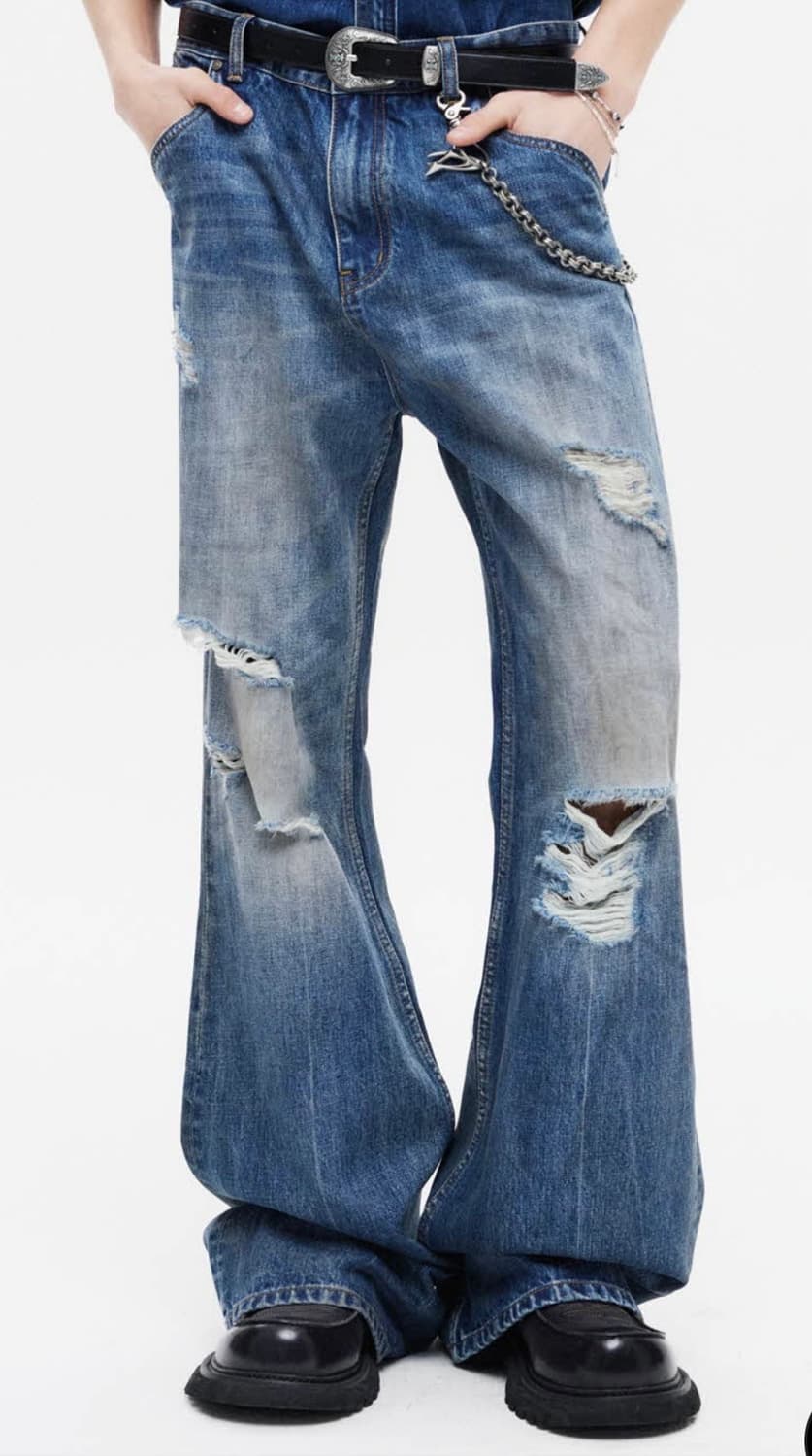 [M] 디엔에스알 디스트로이드 플레어 데님 팬츠 블루 상품이미지1