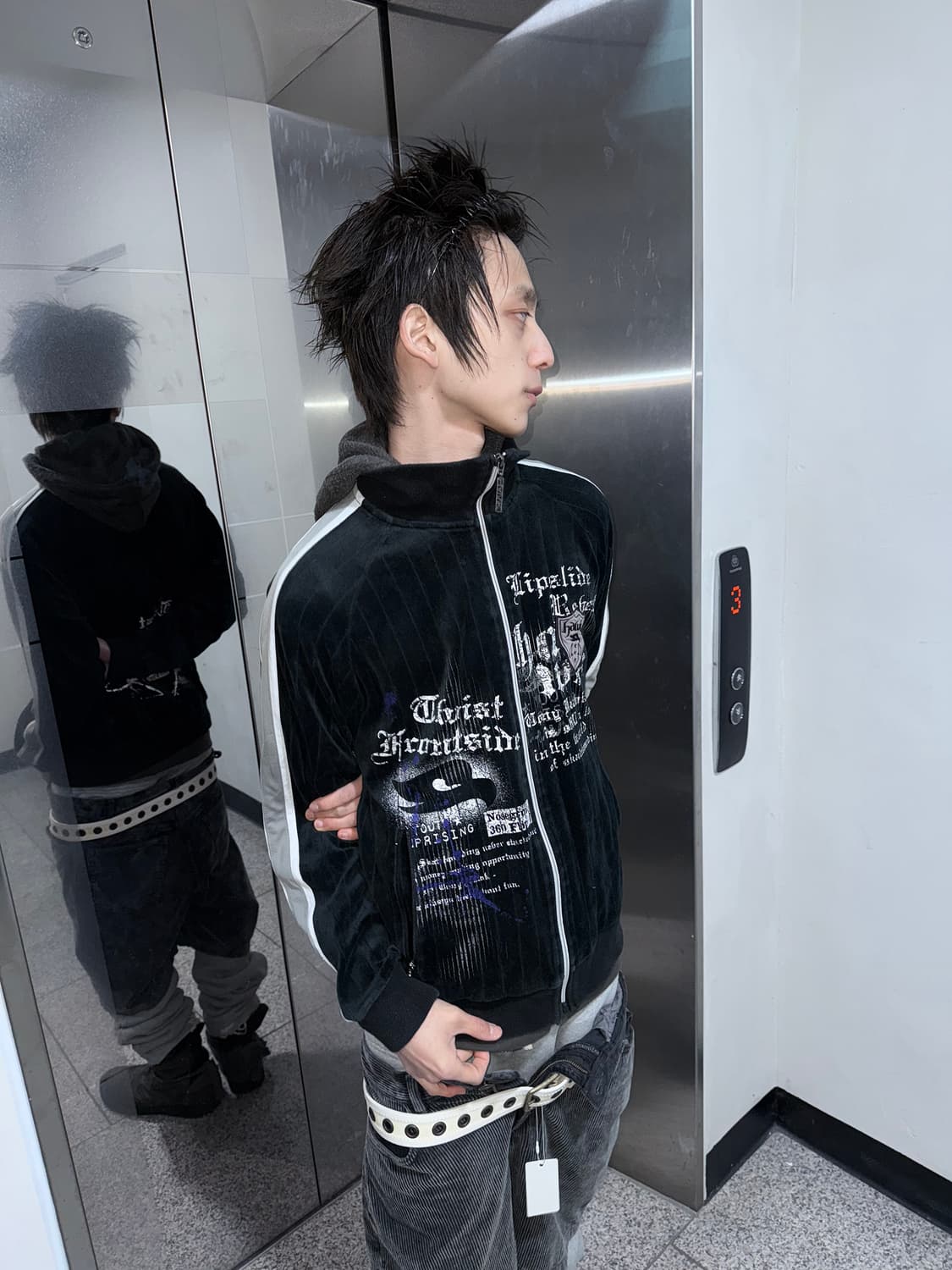 lettering velour zipup jacket 상품이미지2