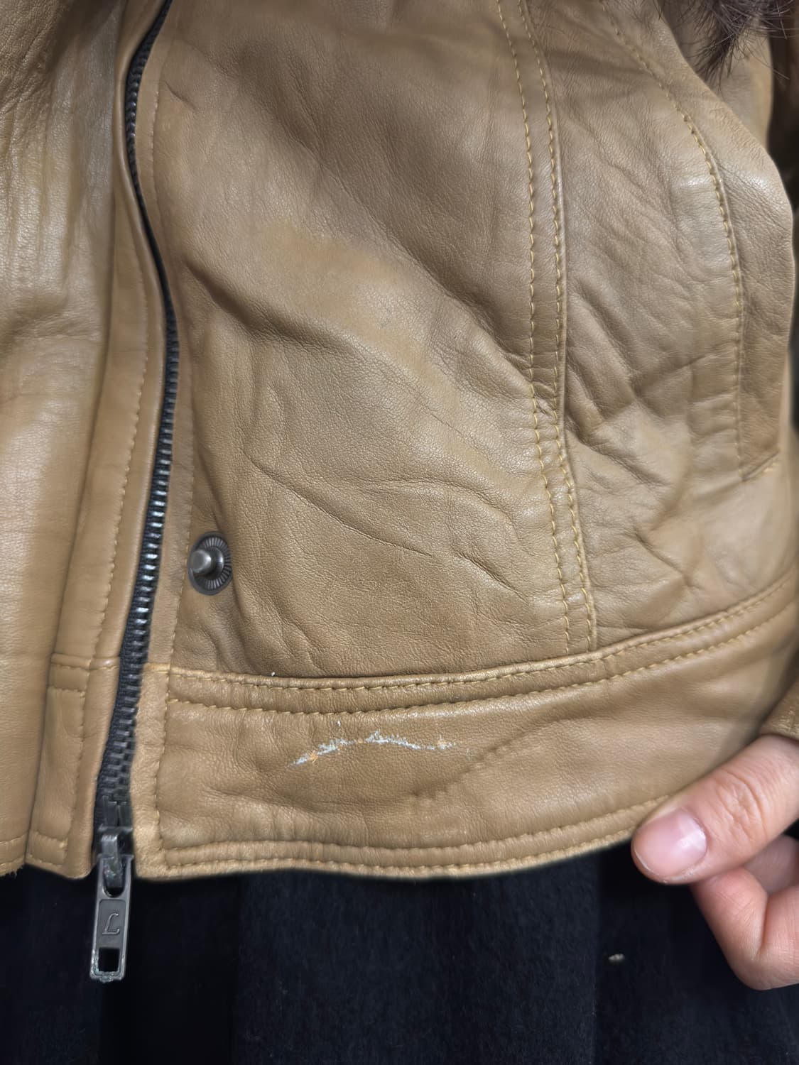 leather fur hood slim twoway jacket 상품이미지6