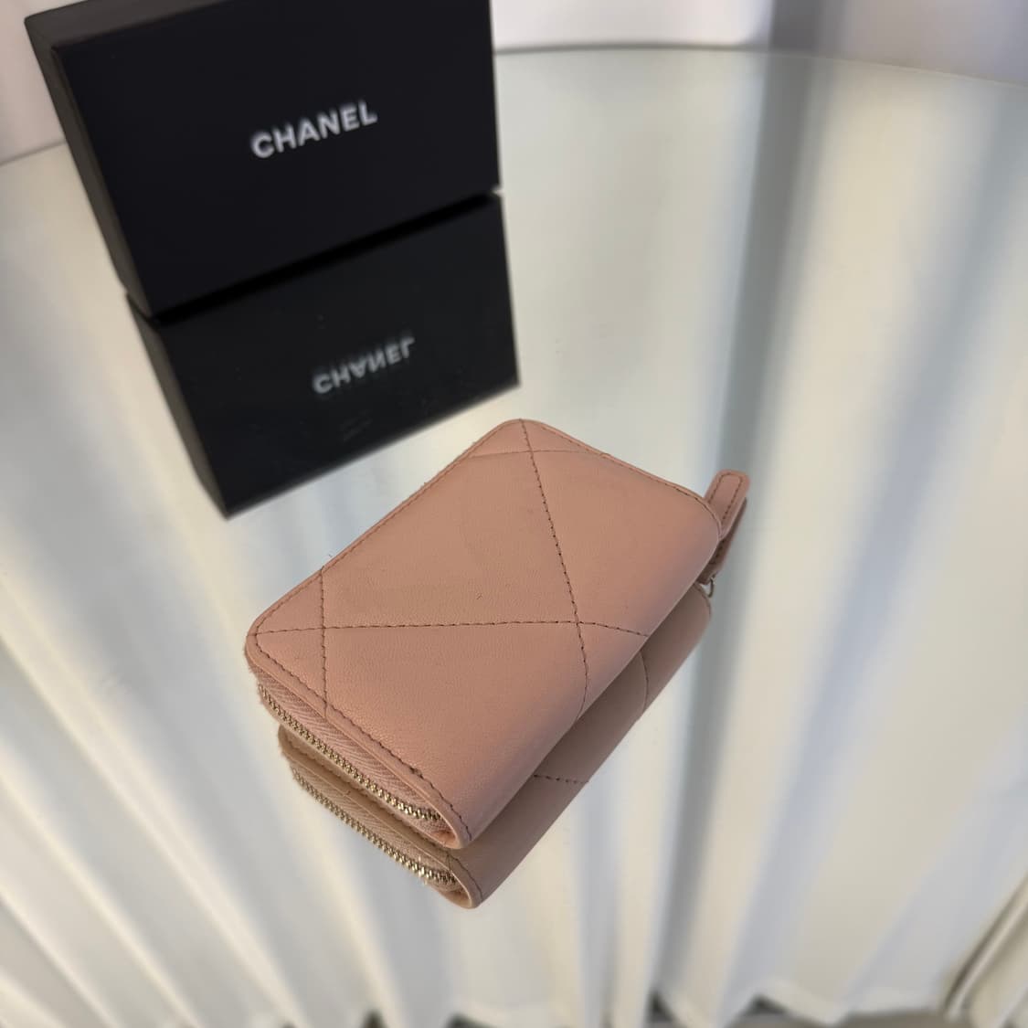 샤넬 AP0949 19 지퍼 코인 지갑 램스킨 핑크 금장 상품이미지4