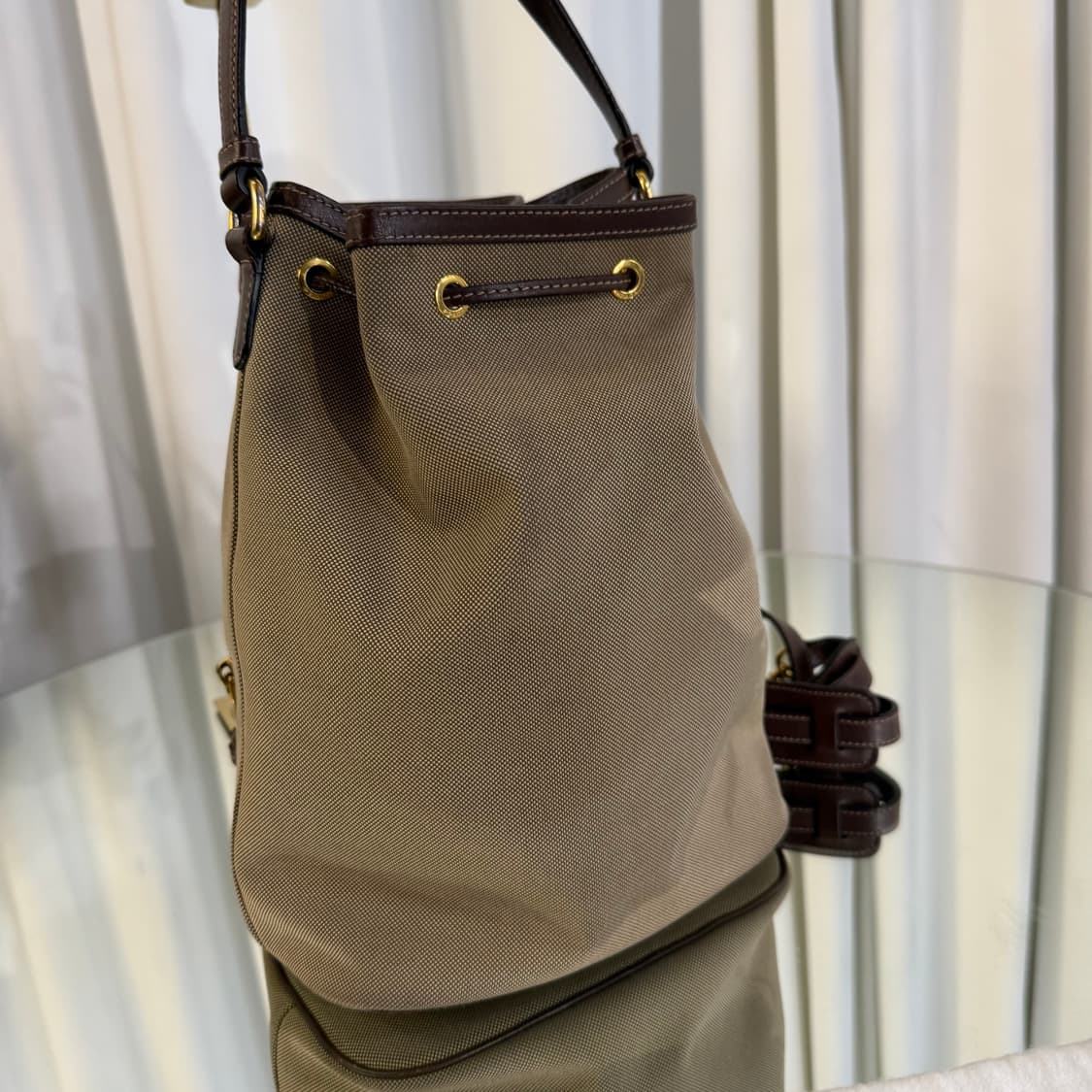 프라다 밀라노 패브릭 버킷백 브라운 상품이미지4