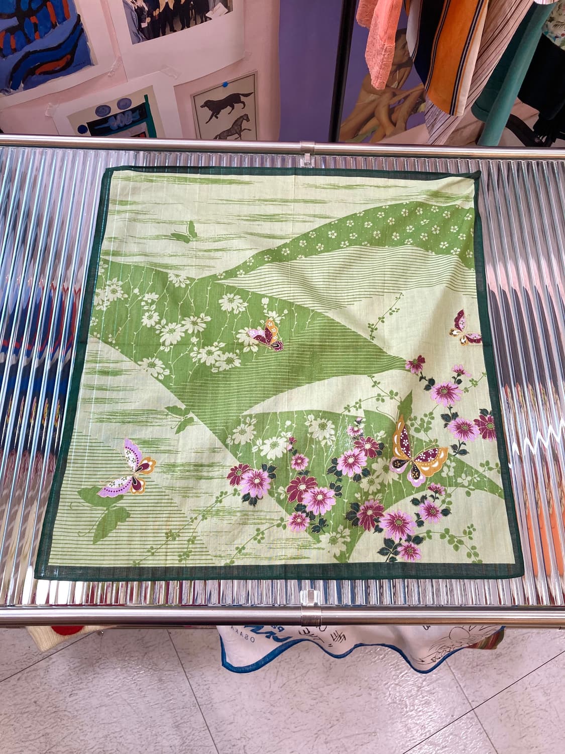 빈티지 에스닉 그린 패턴 손수건 상품이미지1