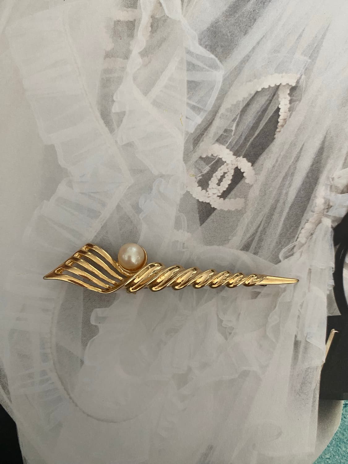 빈티지 골드 웨이브 진주 브로치 상품이미지2