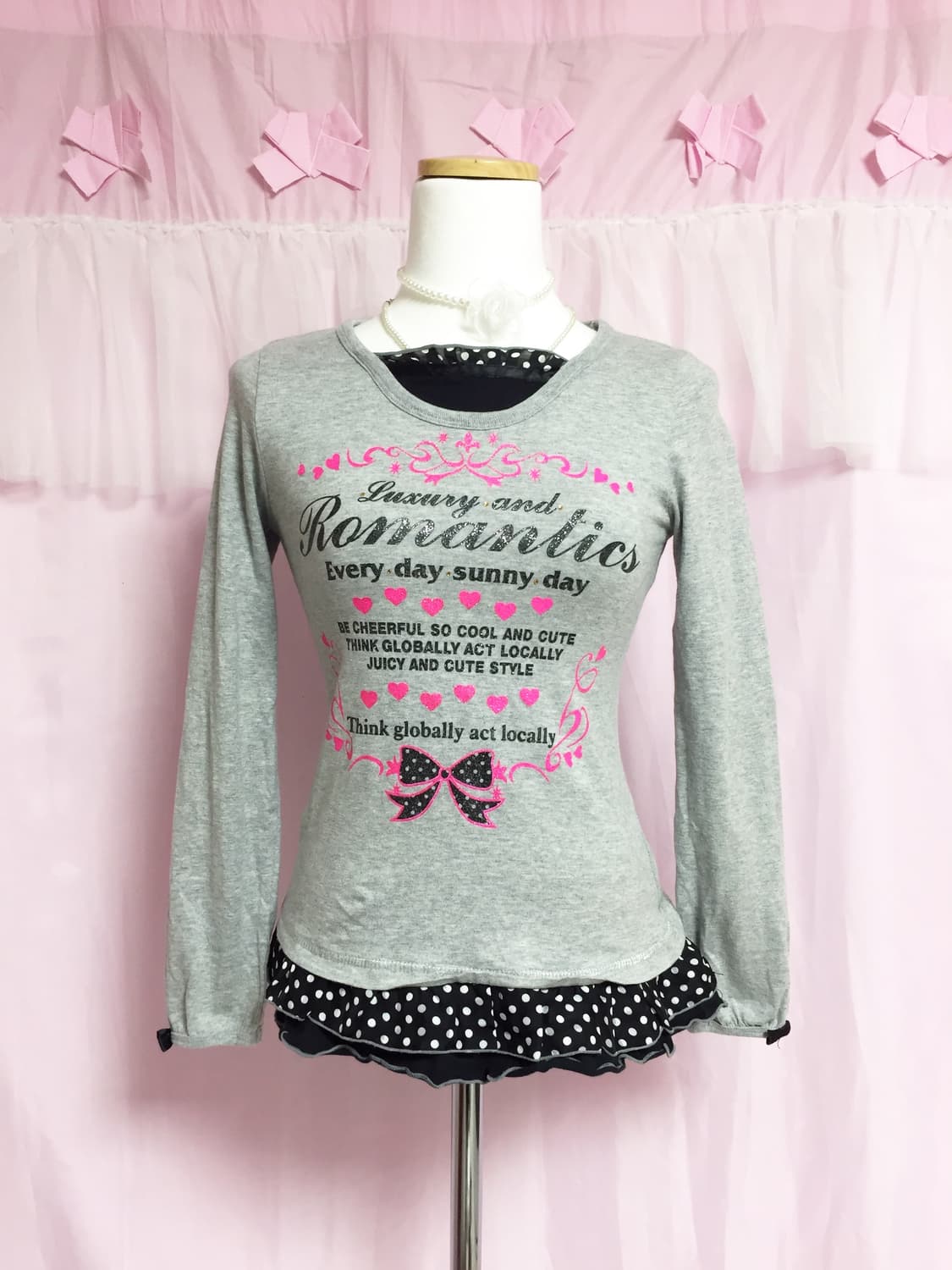 빈티지 헤이세이 갸루 레이어드 도트 탑  상품이미지2