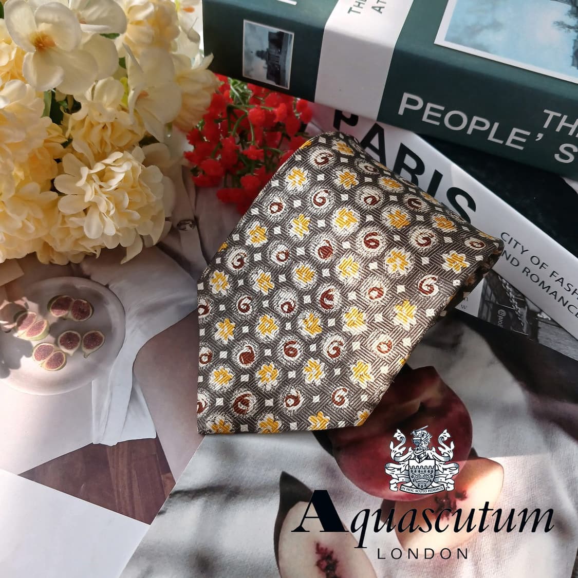 아쿠아스큐텀 실크 브라운 패턴 넥타이 9.4cm A+등급 e866 상품이미지2