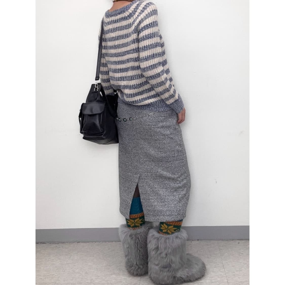 빈티지 그레이 기모 스커트 상품이미지3