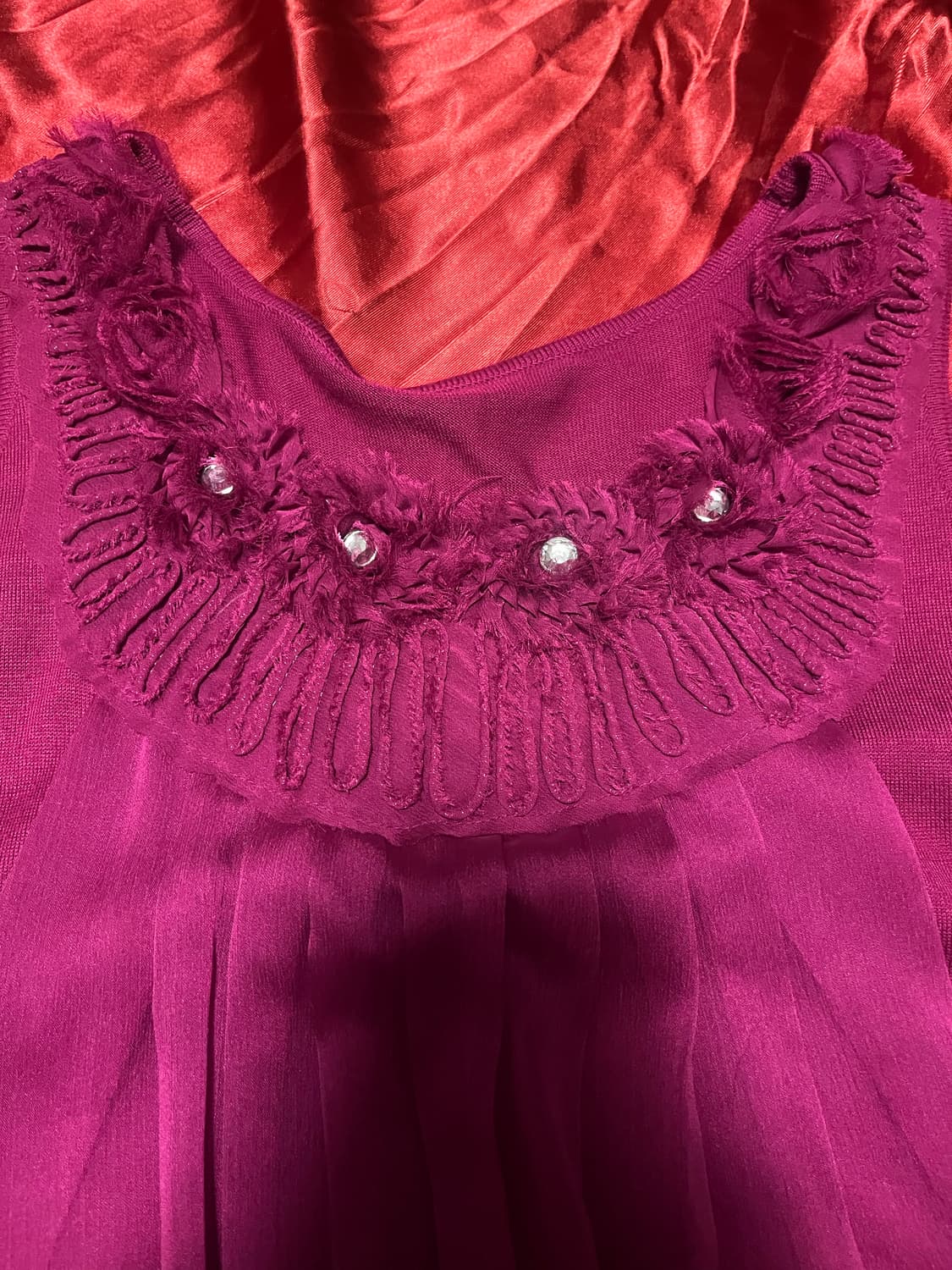 갸루 핫핑크 장미 디테일 나시 빈티지 상품이미지2