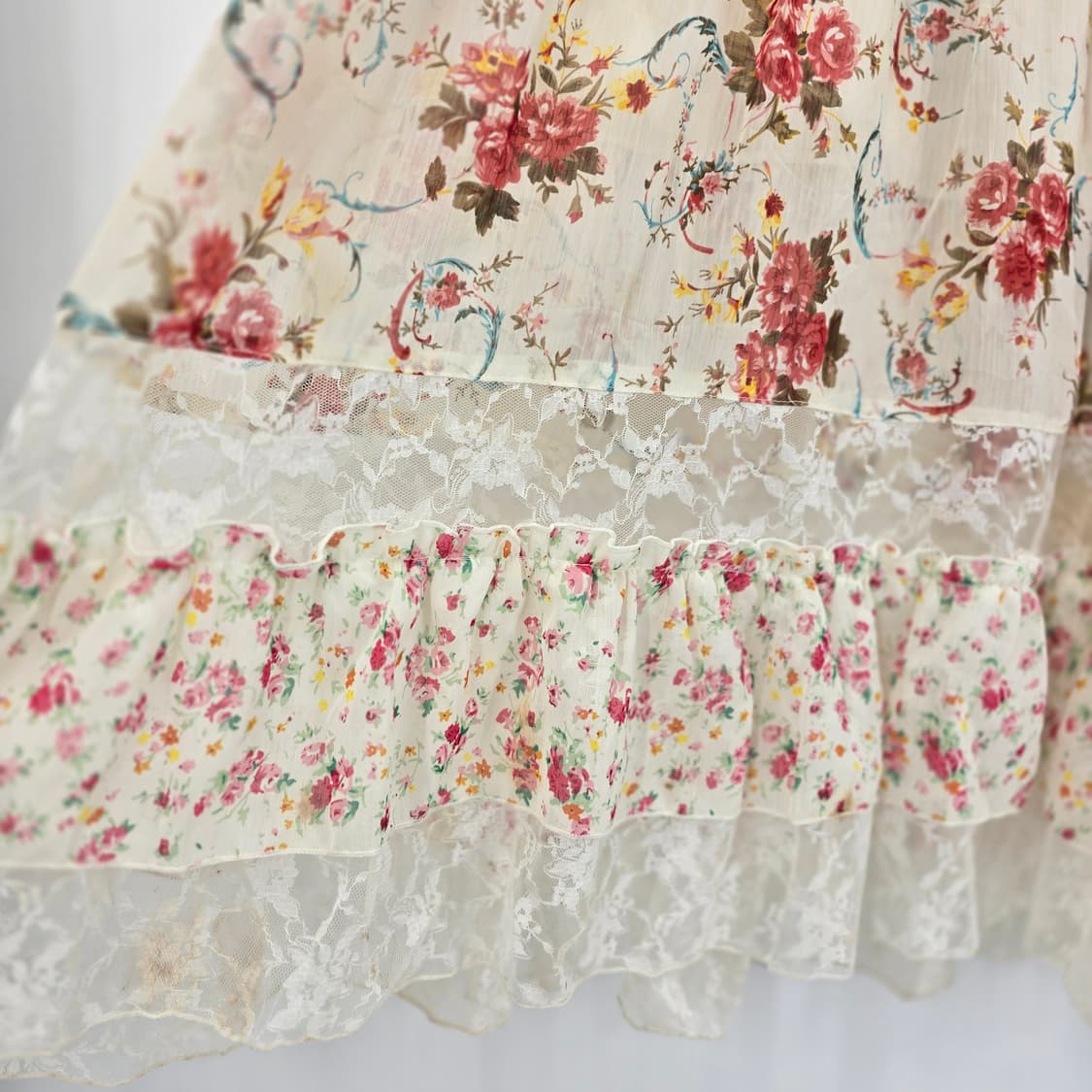 일본 빈티지 플라워 롱 원피스 레이스 디테일 상품이미지2