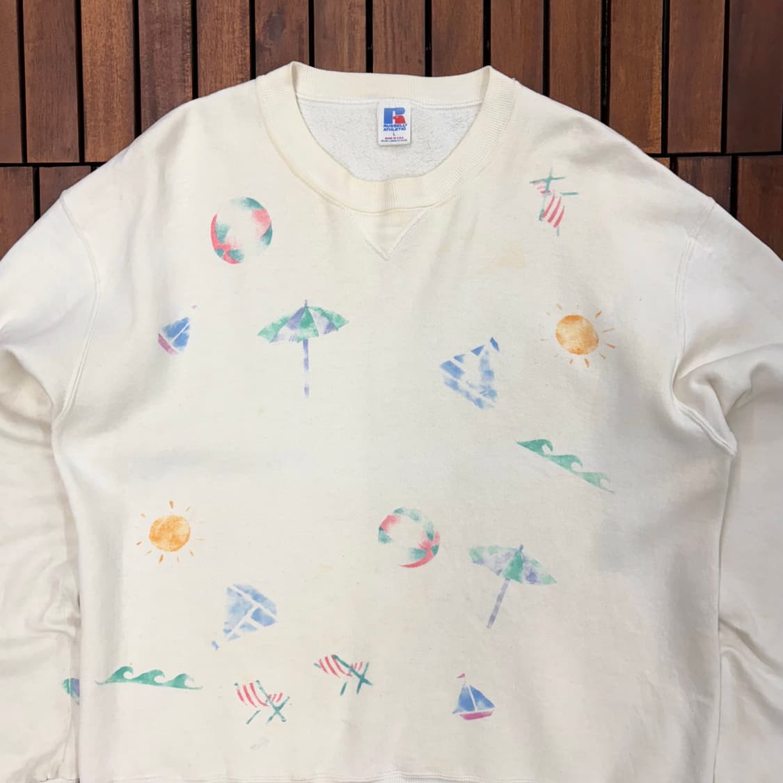 (L) 80s 러셀 파스텔 수채화 프린팅 맨투맨 made in USA 상품이미지2