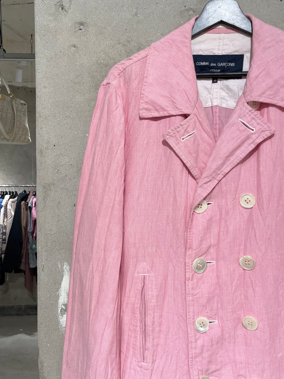 꼼데가르송 옴므 ad2007 핑크 하운드 투스 체크 린넨 혼방 자켓 상품이미지2