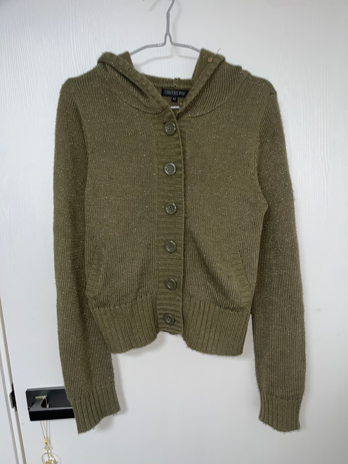 빈티지 카키 슬림 니트 후드집업 상품이미지1