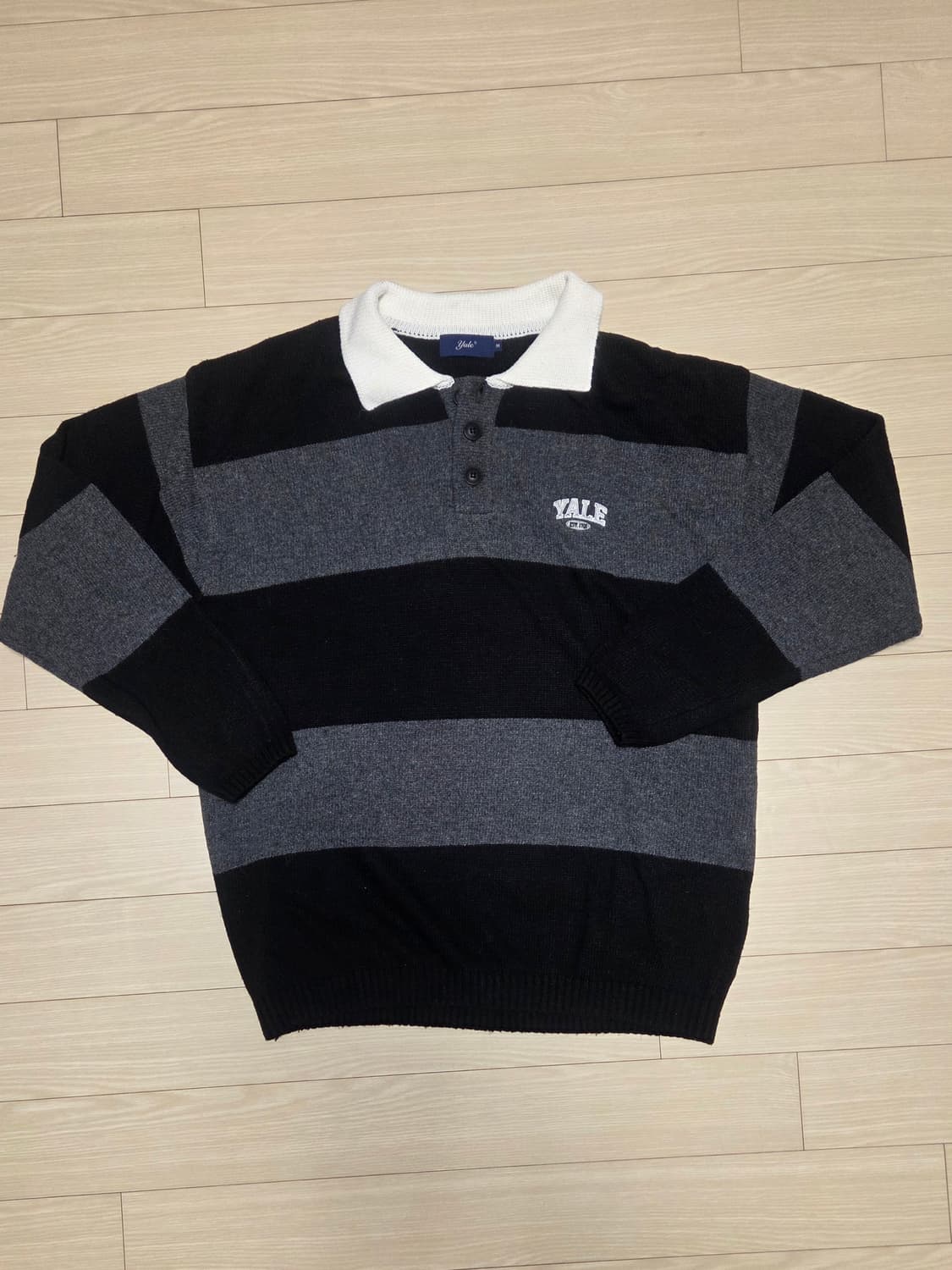 [M] 예일 투톤 럭비 니트 차콜 상품이미지1