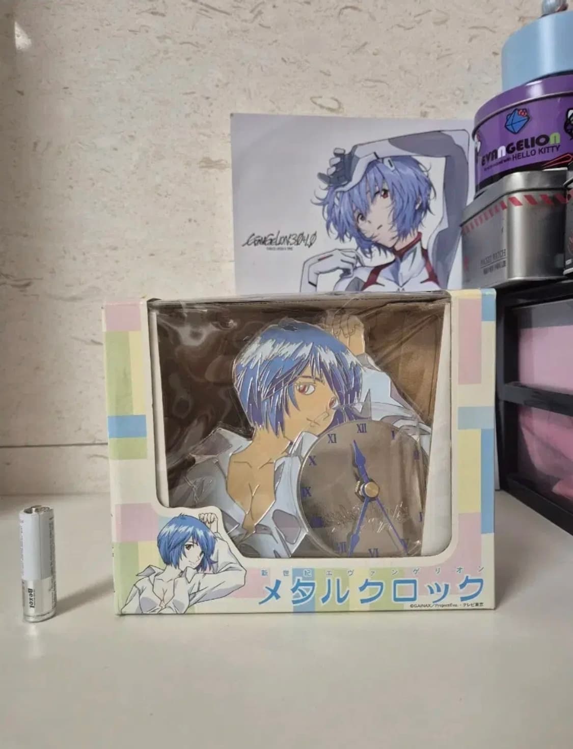 새제품 레어 고전) 에반게리온 레이 아크릴 스탠드 메탈 탁상시계 굿즈 상품이미지1