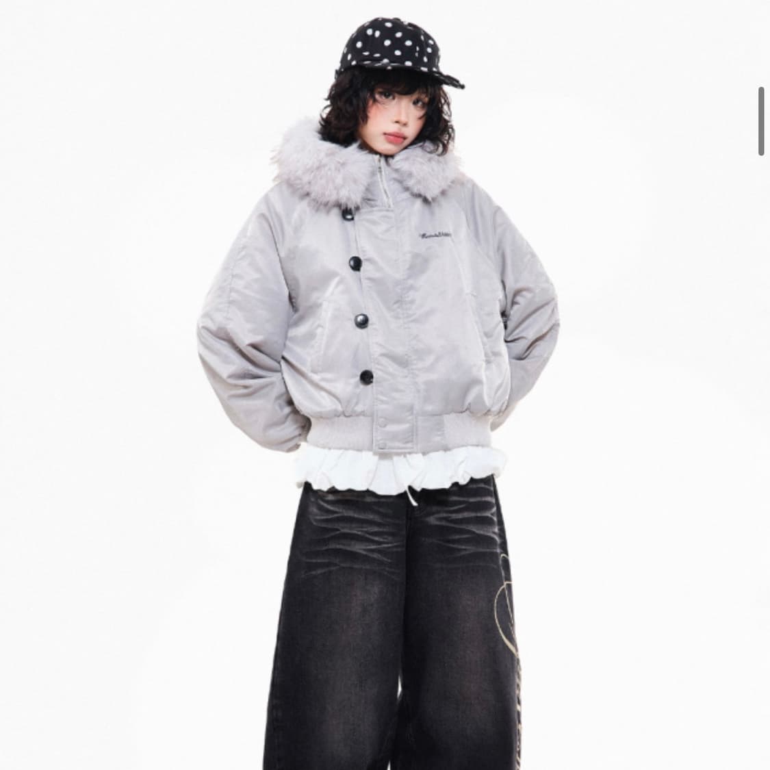 그레이 퍼 후드 자켓 점퍼 무스탕 러프넥 팬시클럽 러브이즈트루 아캄 상품이미지3