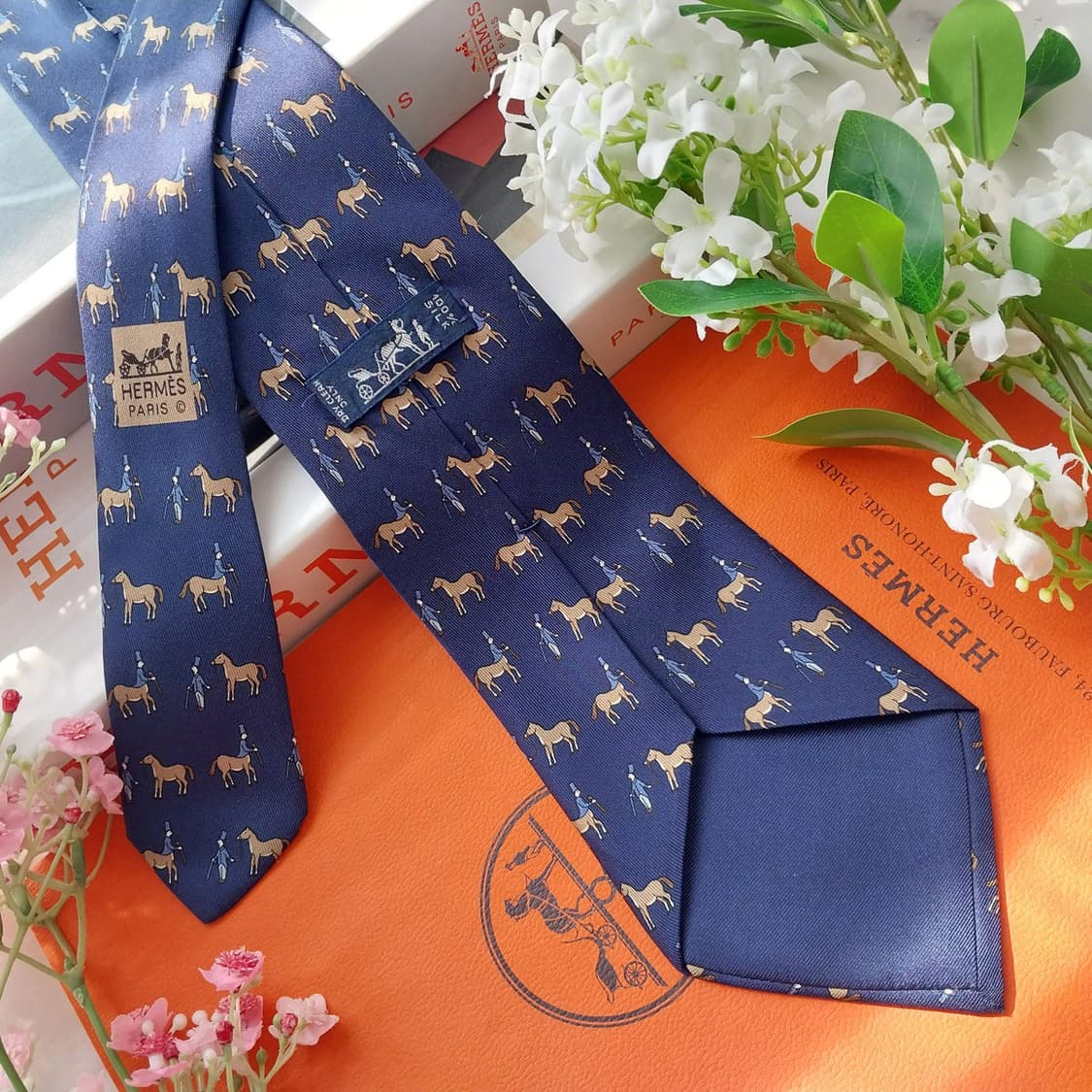 에르메스 실크 네이비 승마 모티브 넥타이 9.5cm A등급 K2143 상품이미지2