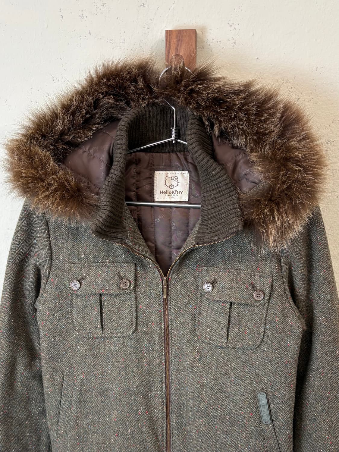 헬로키티 빈티지 모직 퍼 후드 숏 자켓 상품이미지5