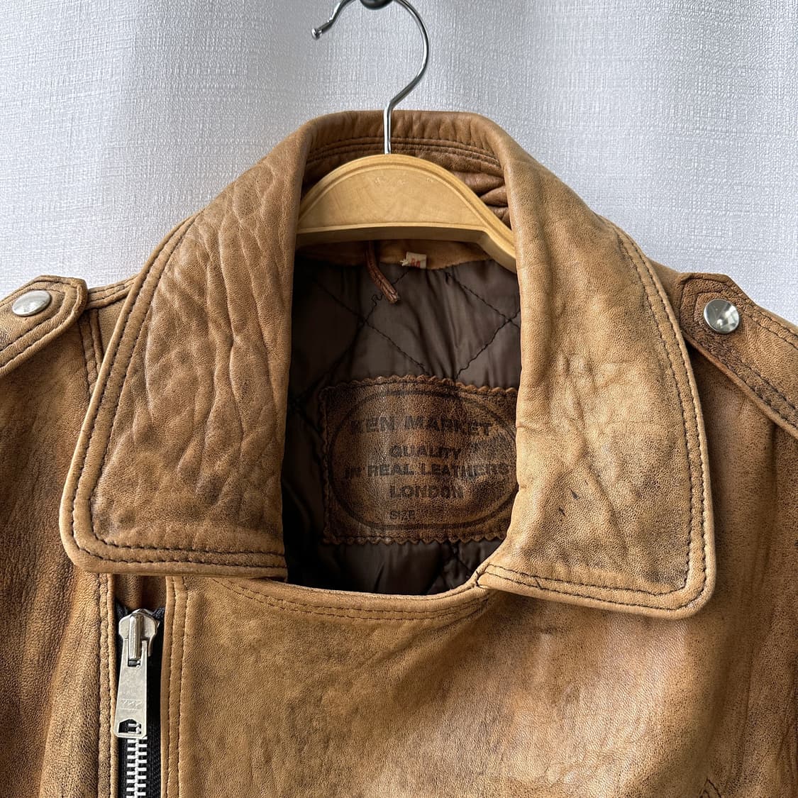 Ken Market Made in England 레더 자켓 카멜 M 상품이미지4