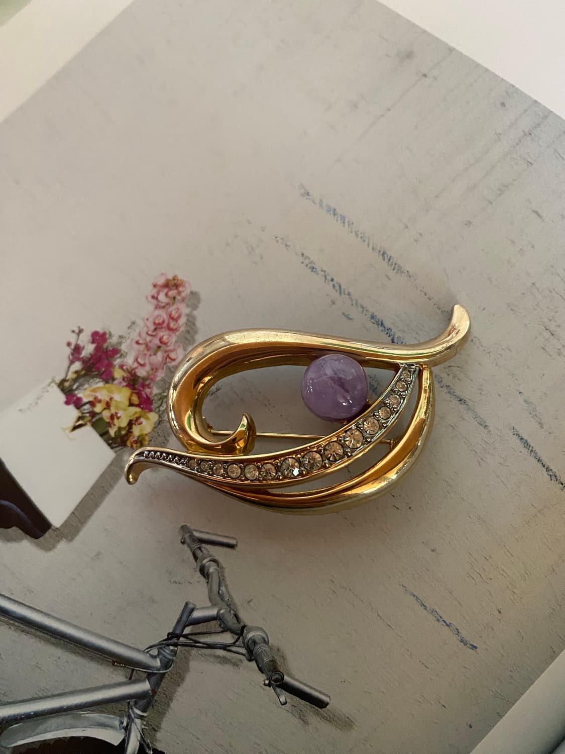 빈티지 골드 퍼플 일본 브로치 주얼리 상품이미지2