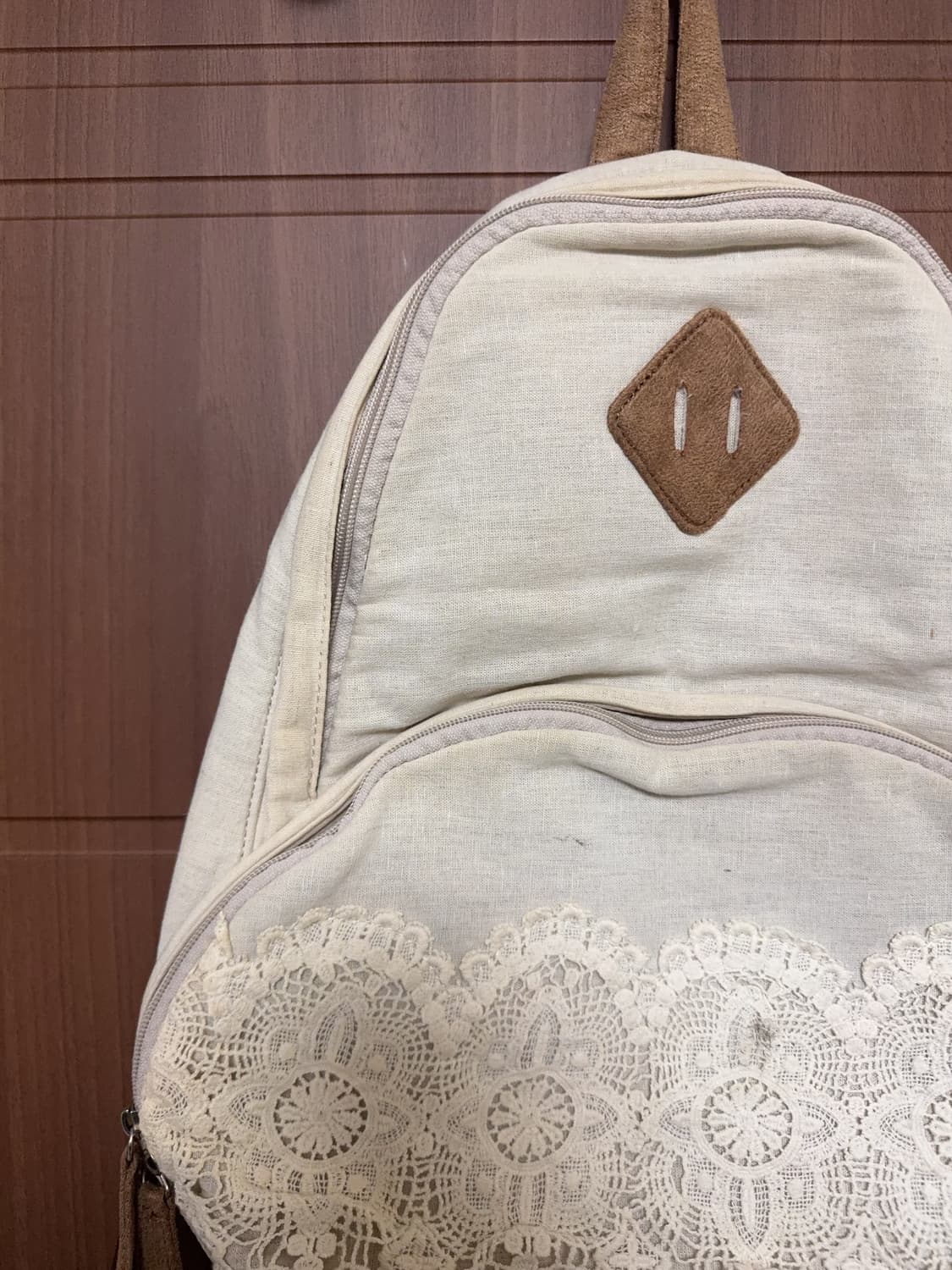 일본 빈티지 모리걸 하구미 아이보리 레이스 돼지코 모리 백팩 가방 상품이미지2