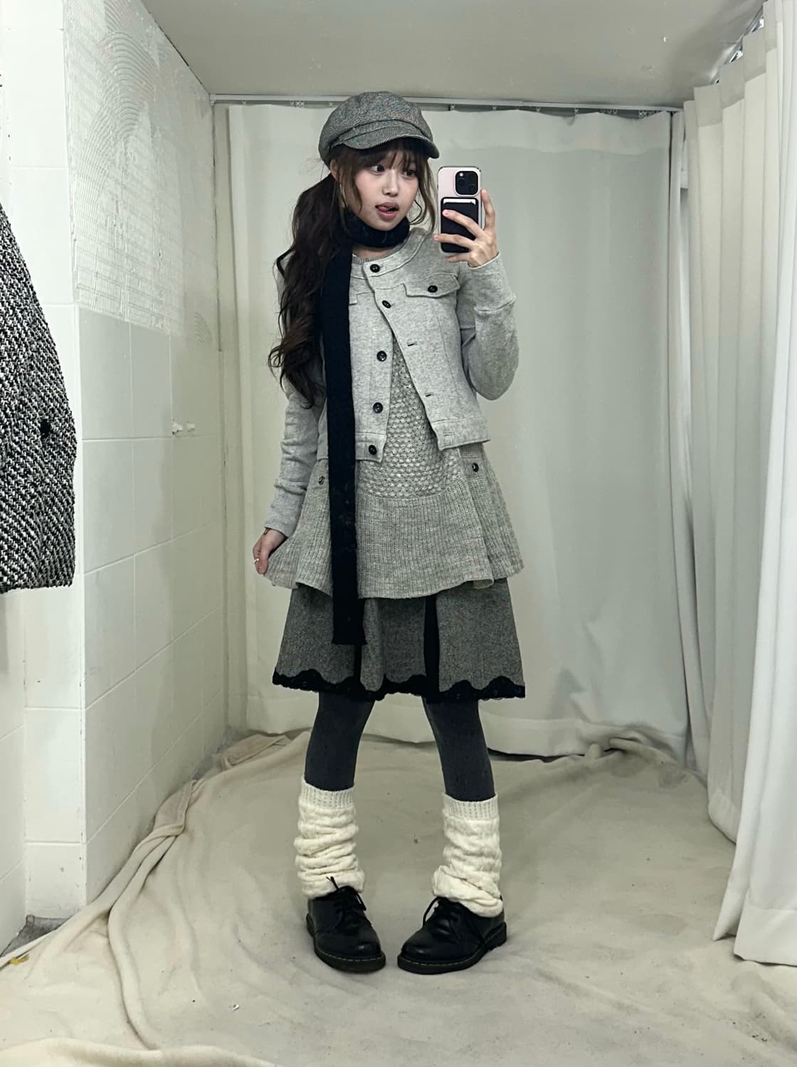 그레이 니혼진 모리걸 퍼 버클 코트 코디세트 상품이미지3