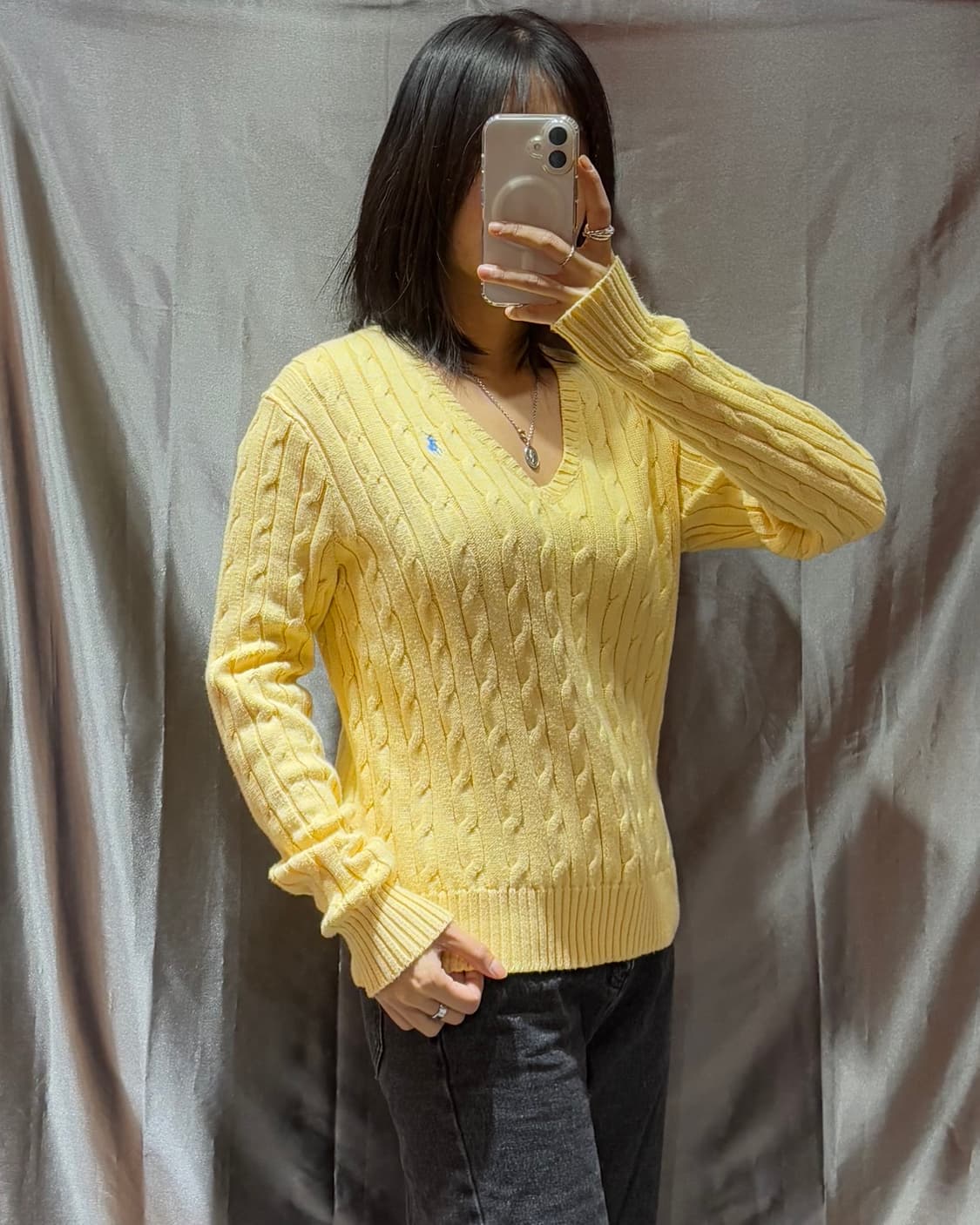 L 폴로랄프로렌 옐로우 브이넥 케이블 니트 상품이미지1
