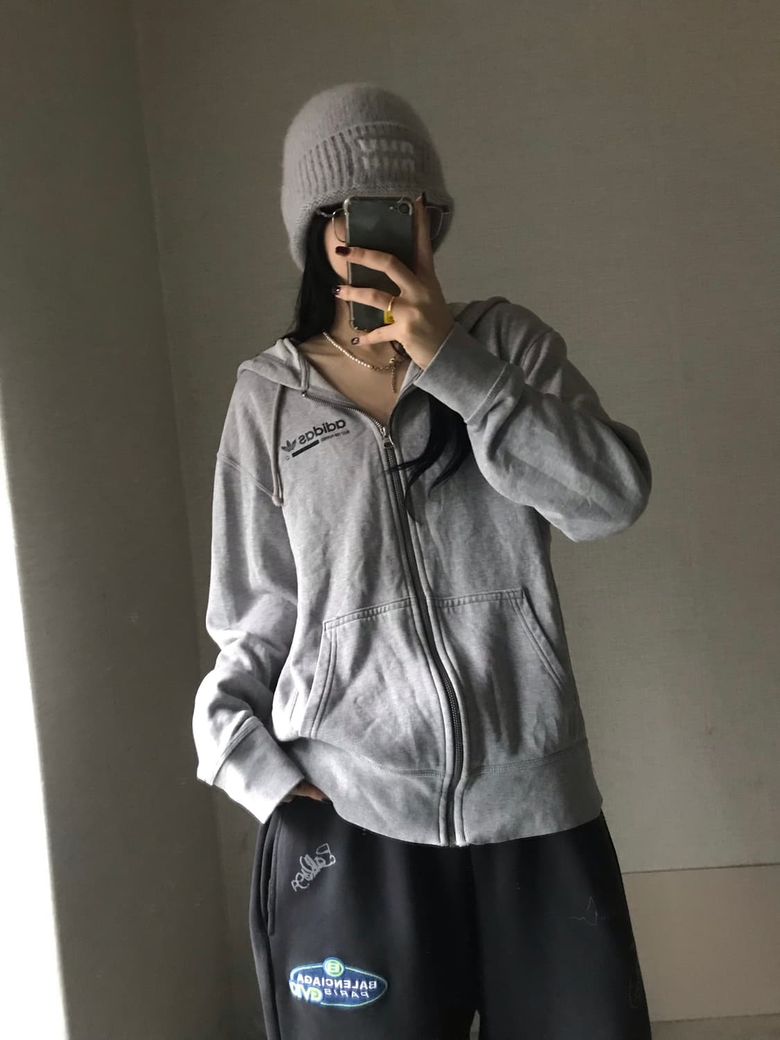 아디다스 빅로고 그레이 후드집업 상품이미지5