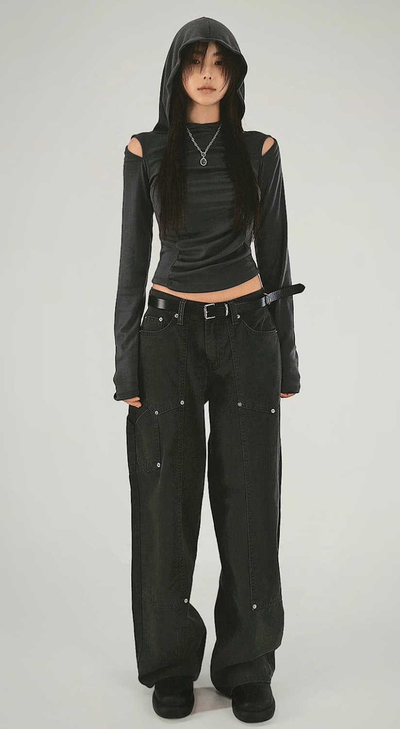 시크윈 다크그레이진 와이드팬츠 상품이미지1