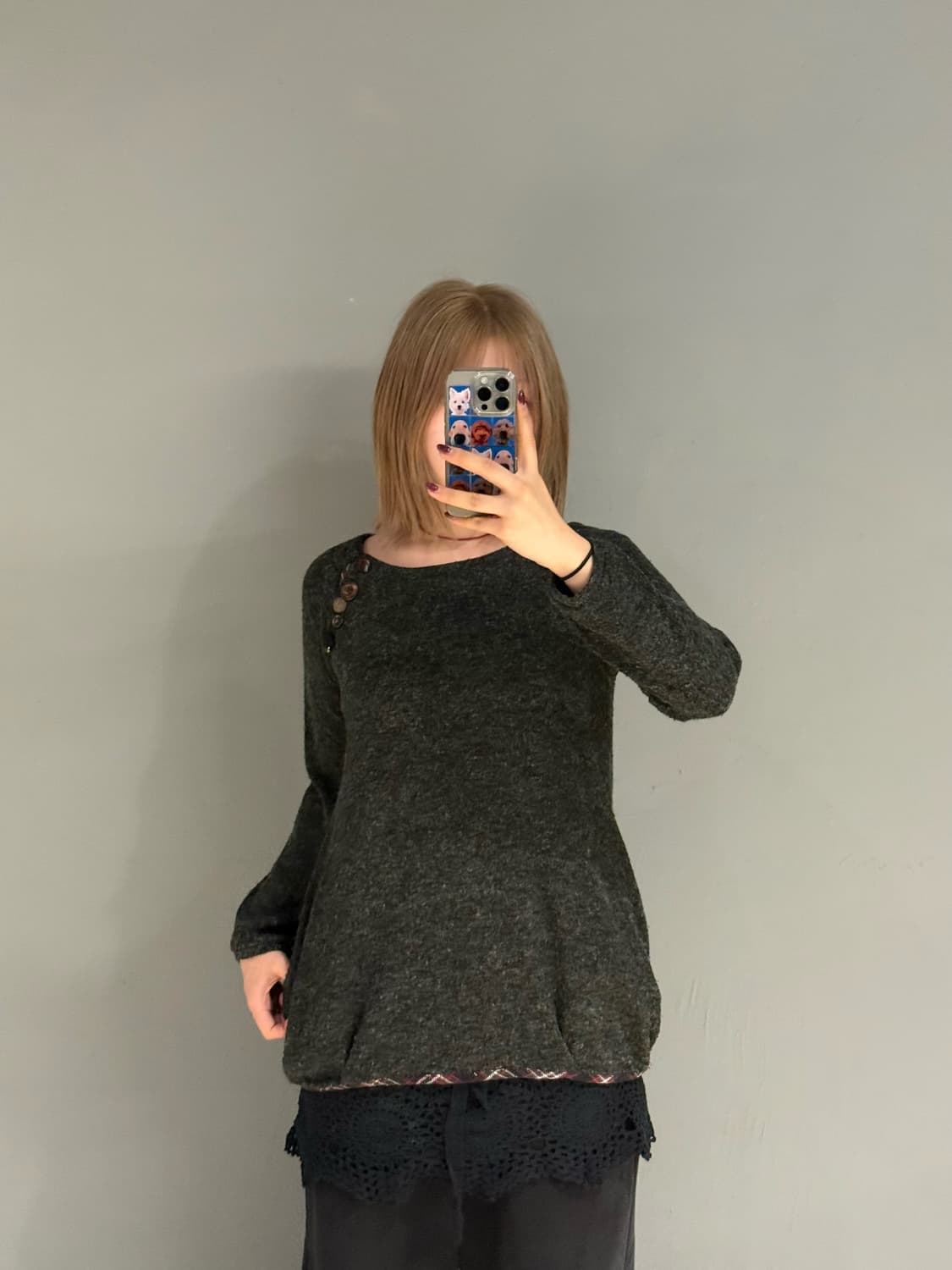 kawaii button point knit sleeve 상품이미지1