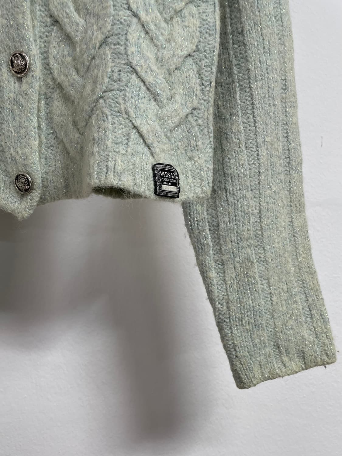 90s 베르사체 우먼스 파스텔민트 울 카라 가디건 (on.330)   상품이미지3