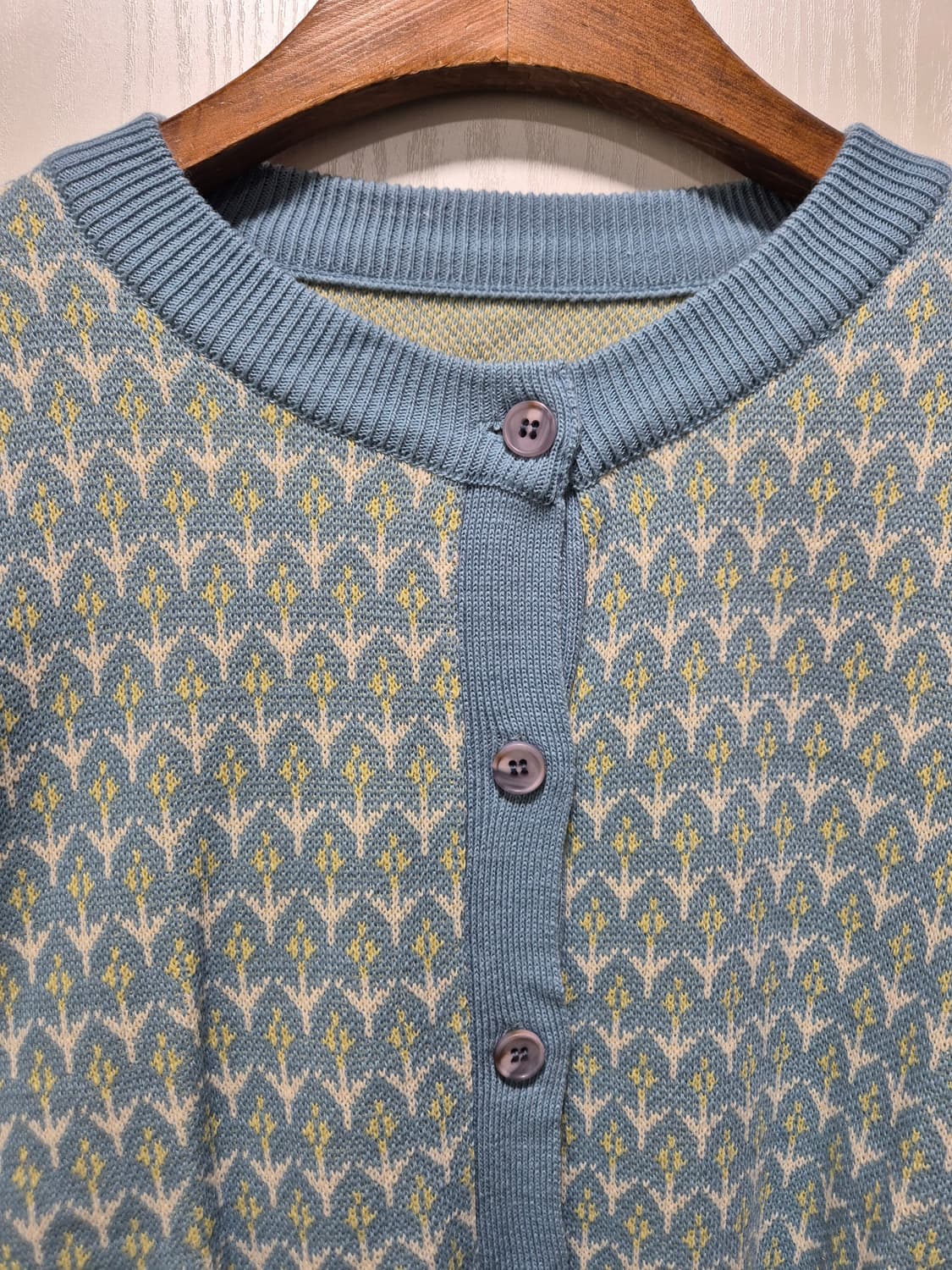 빈티지 패턴 크롭 가디건 하늘색 상품이미지2