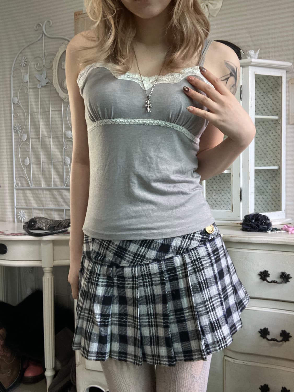 jpn vintage gray lace romantic sleeveles 상품이미지2