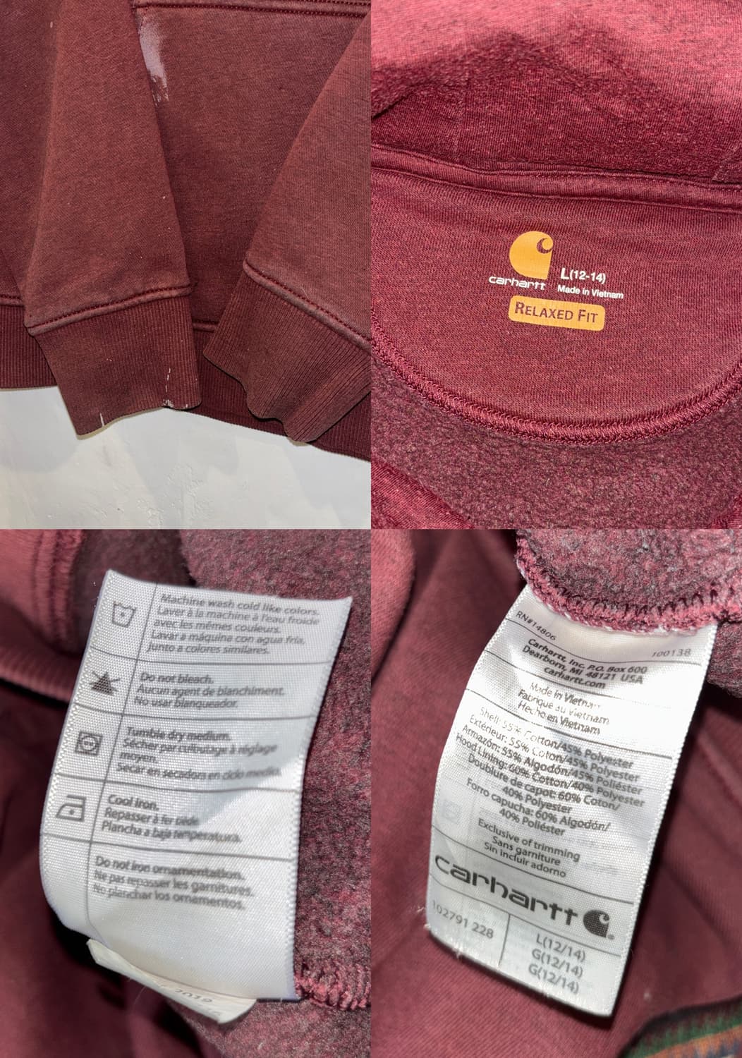 Carhartt 후드티 / Burgundy 상품이미지4