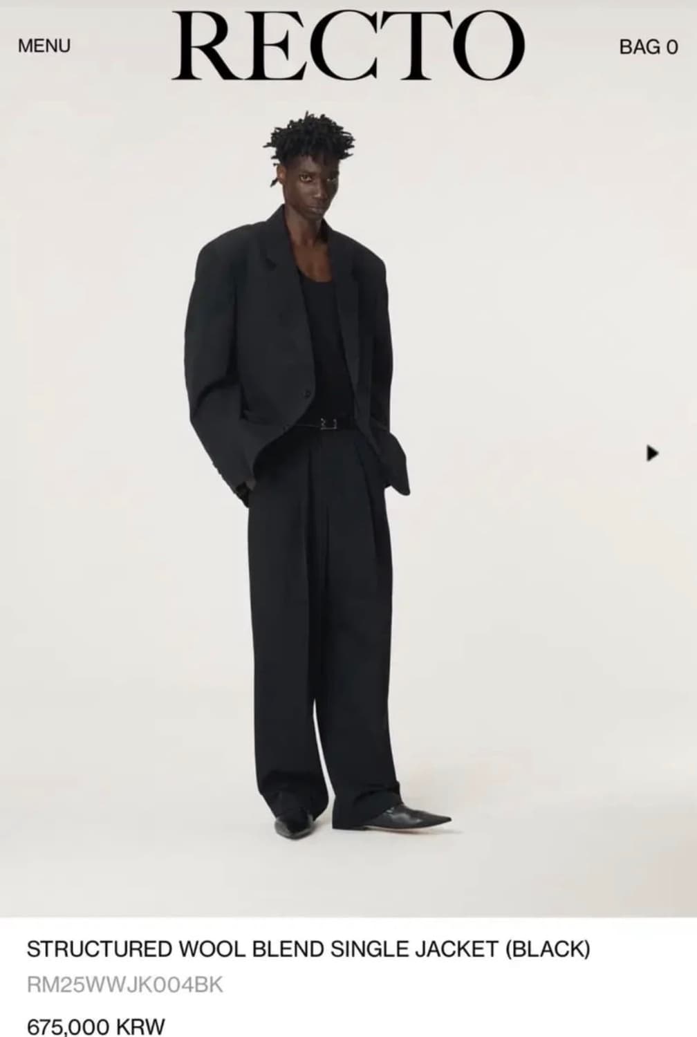 25FW RECTO 렉토 스트럭처 울 블렌드 싱글 자켓 블랙 상품이미지2