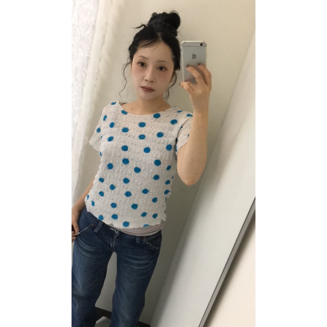 blue dot mesh top 상품이미지4