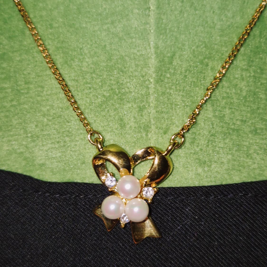 90s 꾸레쥬 사이드 리본 진주 큐빅 목걸이 상품이미지9