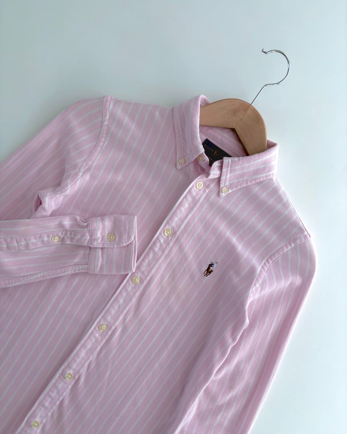 Polo 폴로 랄프로렌 신형 핑크 스트라이프 니트 옥스포드셔츠 상품이미지4